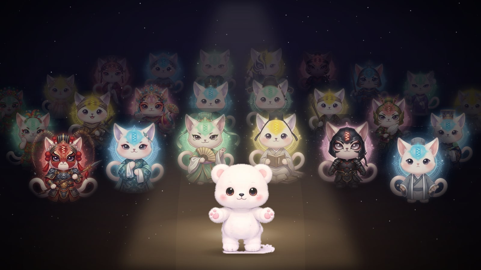 Twenty-four Guardians keep watch in a starlit night, leaving a pool of warm light at the centre — that place is yours.